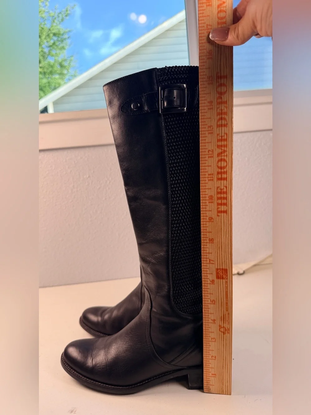 Aquatalia Black Leather Tall Riding Boots Mesh Panel Women Size 6.5 Italy